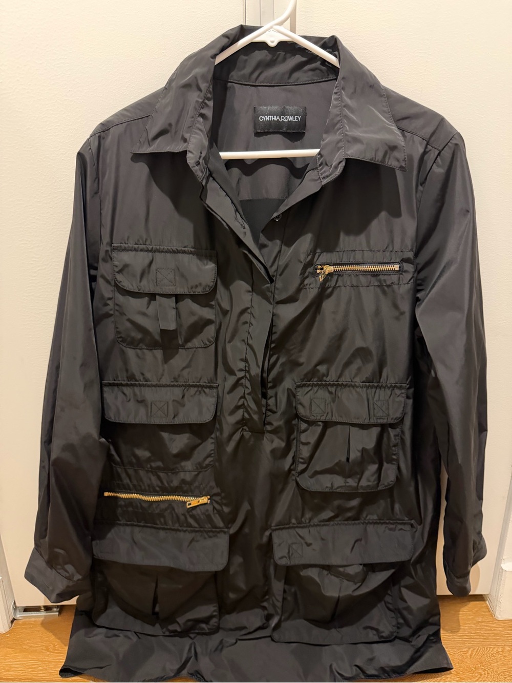 Cynthia Rowley Black Field Jacket with Gold Zipper Accents gently worn